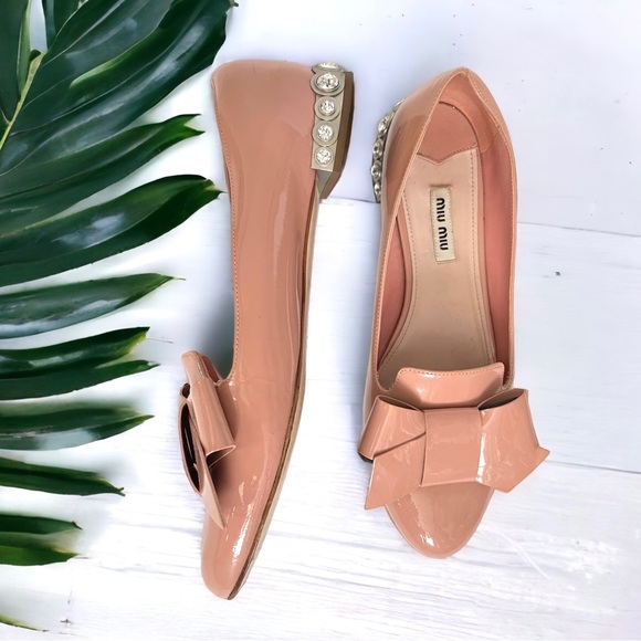 Miu Miu Shoes - MIU MIU Patient leather ballerina pink bow jewel crystal studded flat 7.5